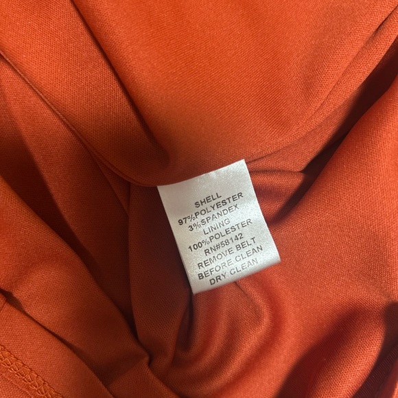 Maggy London Sleeveless Polka Dot Orange and Gray Midi Dress - Picture 11 of 14